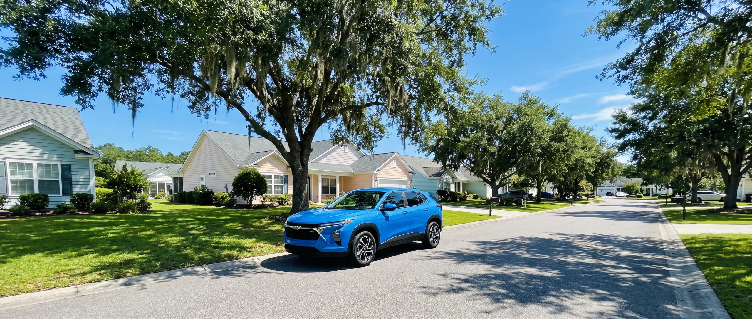 2026 Chevrolet Trax on a sunny residential street in Forestbrook, SC near Myrtle Beach