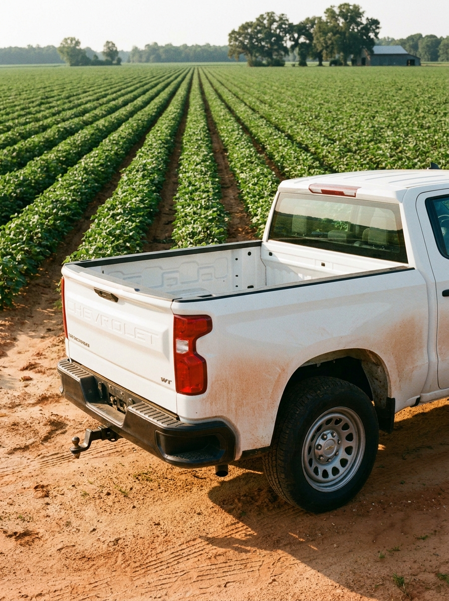 2026 Chevrolet Silverado 1500 parked at the edge of a farm field in Horry County, South Carolina