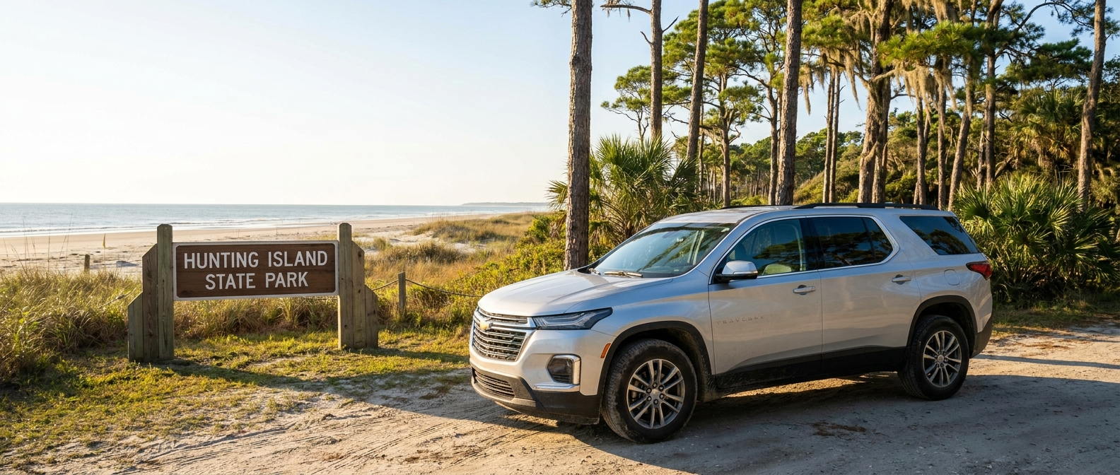 2026 Chevrolet Traverse parked near Huntington Beach State Park South Carolina coastal entrance