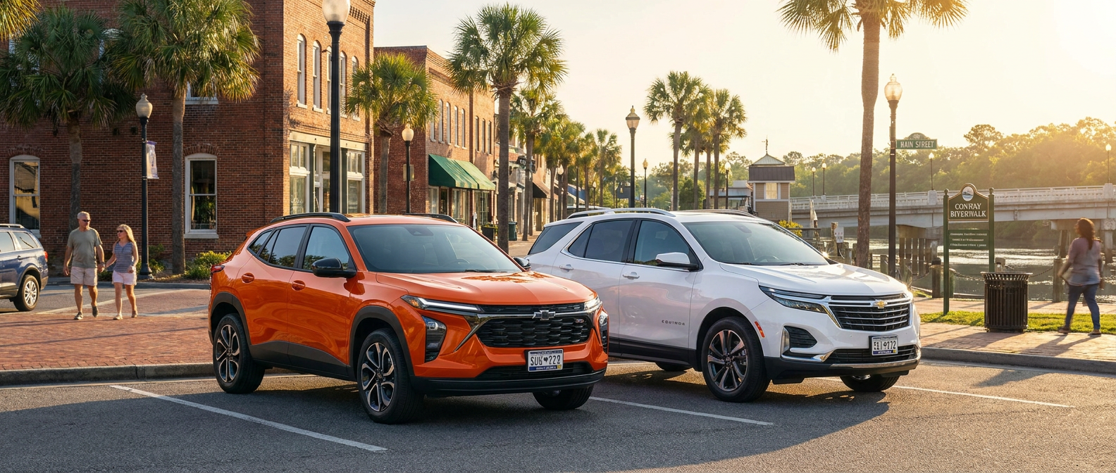 2026 Chevrolet Trax and 2026 Chevrolet Equinox parked side by side in Conway, SC